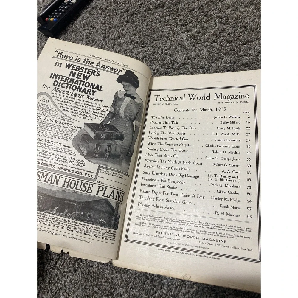 Technical World Magazine The Lion Leaps By Judson C. Welliver March 1913 ( Old )